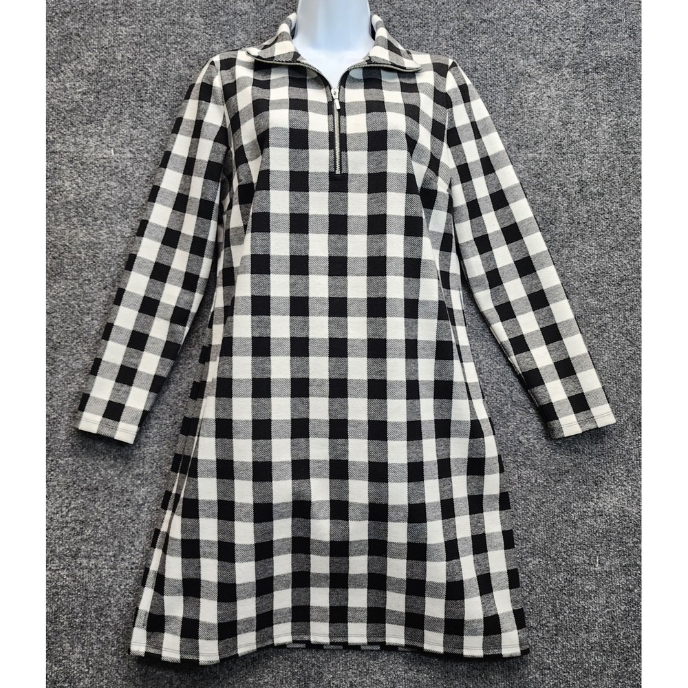 Talbots Womens Buffalo Plaid Preppy Quarter Zip Shift Dress Long Sleeve MP